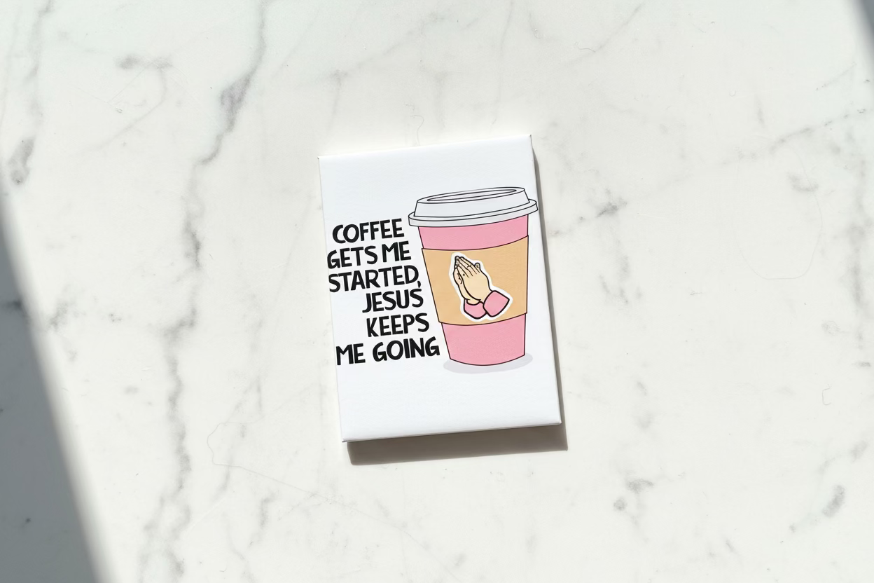Coffee Gets Me Started Jesus Keeps Me Going | Funny Christian Magnet